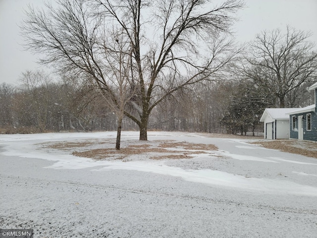 view of yard with a garage