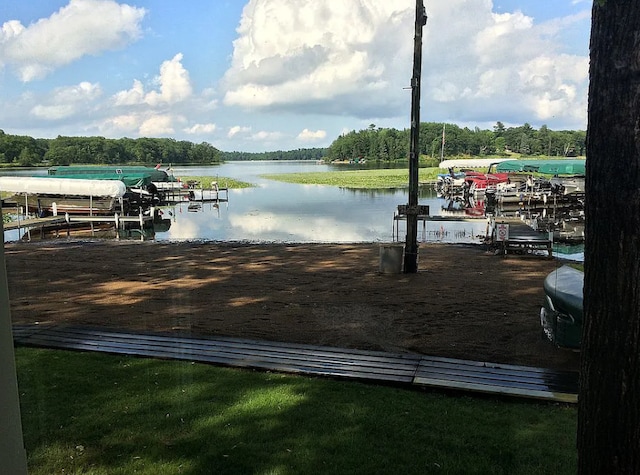 view of dock featuring a water view