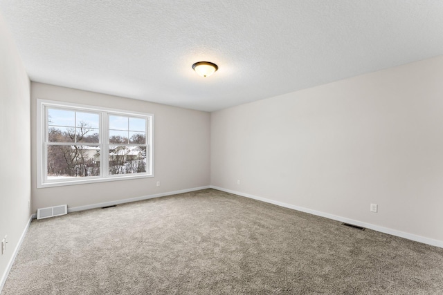 unfurnished room with carpet floors and a textured ceiling