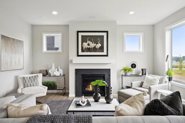 living room with light wood-type flooring