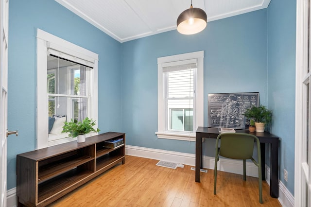 office area with hardwood / wood-style flooring