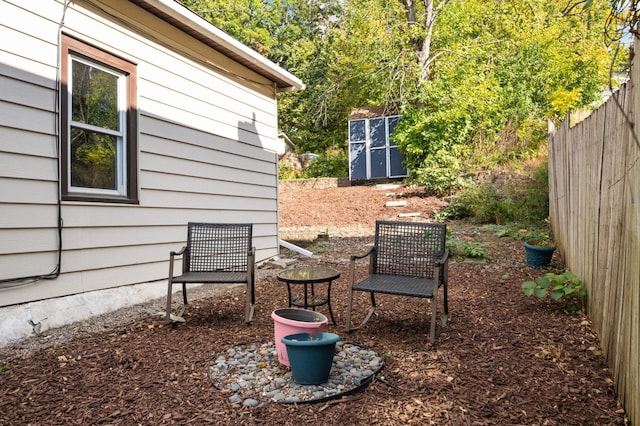 view of yard with a shed