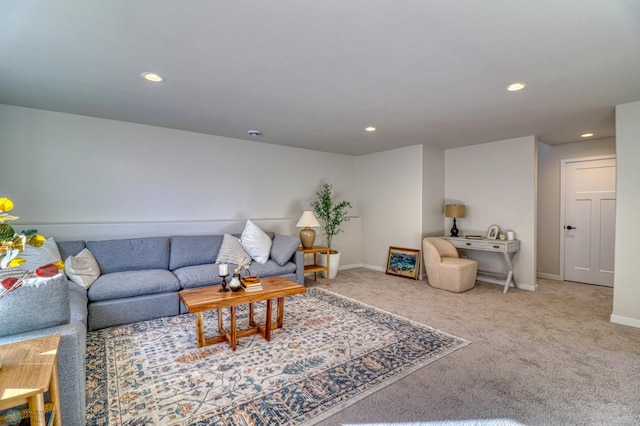 living room featuring light colored carpet