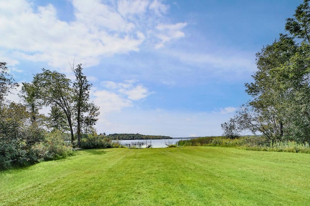 view of yard with a water view