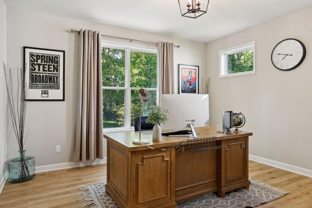 office area featuring plenty of natural light and light wood-type flooring