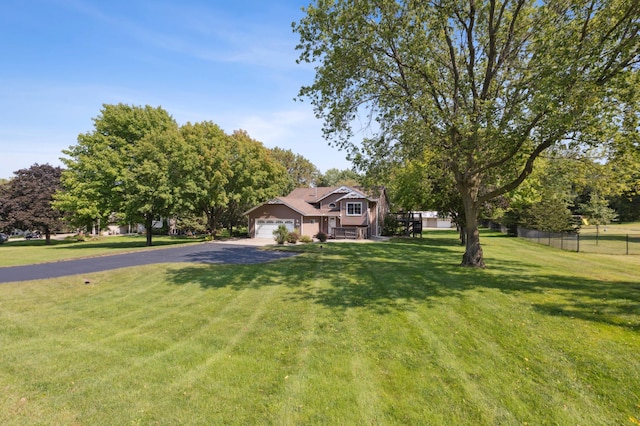 view of yard with a garage