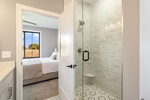 bathroom featuring vanity and walk in shower