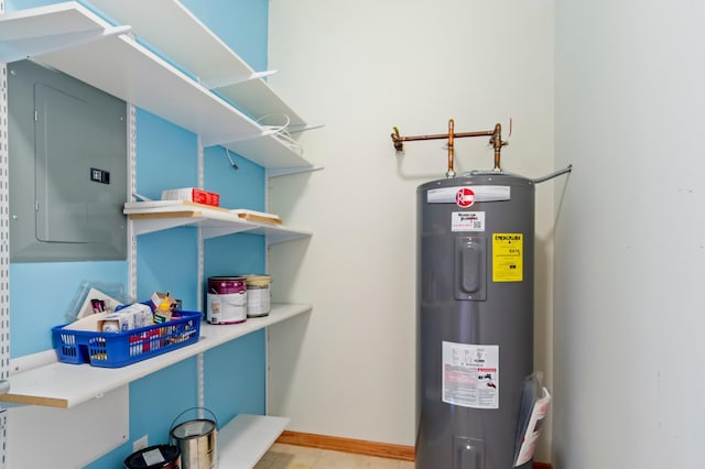 utility room featuring water heater and electric panel