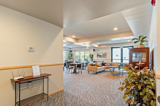 living room featuring carpet flooring