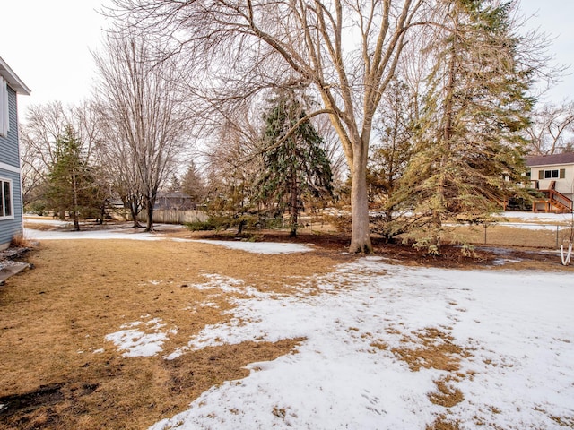 view of yard covered in snow