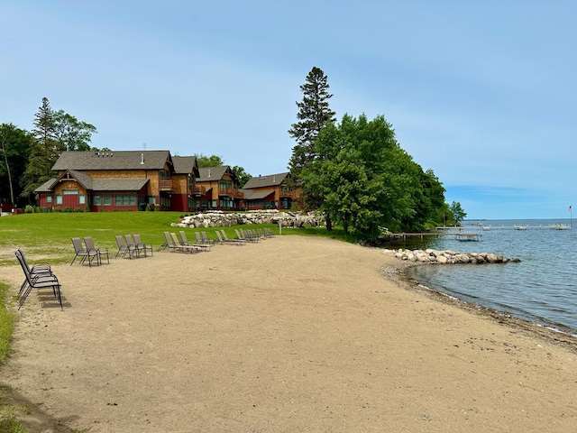 view of water feature featuring a beach view