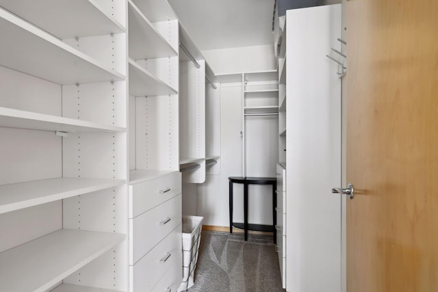 spacious closet with dark carpet