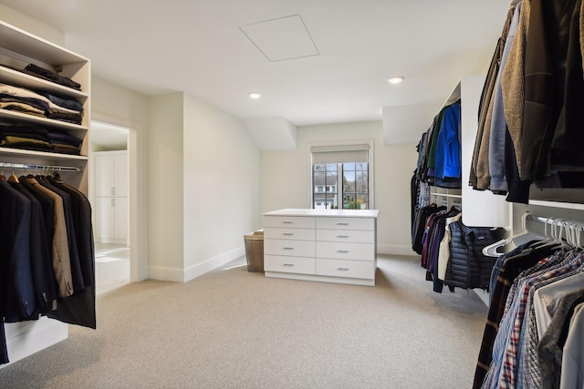 spacious closet with light carpet