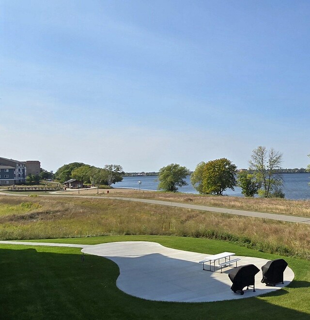 view of yard with a water view