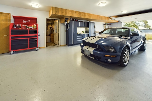 garage featuring a workshop area