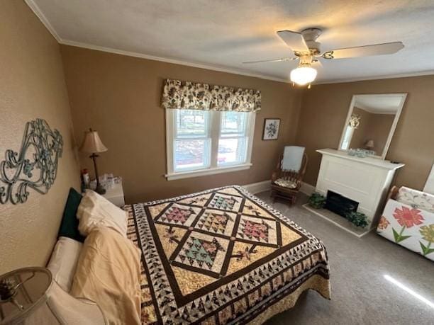 207 6th St, Montevideo, MN 56265 - bedroom featuring crown molding, carpet flooring, and ceiling fan