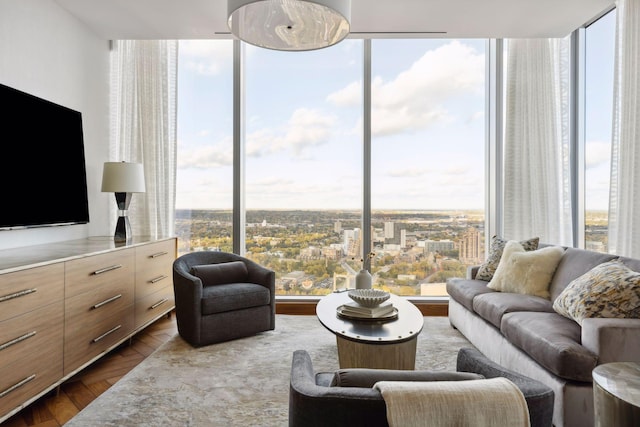 255 Hennepin Ave Unit 3402, Minneapolis, MN 55401 - living area with expansive windows, a city view, and plenty of natural light