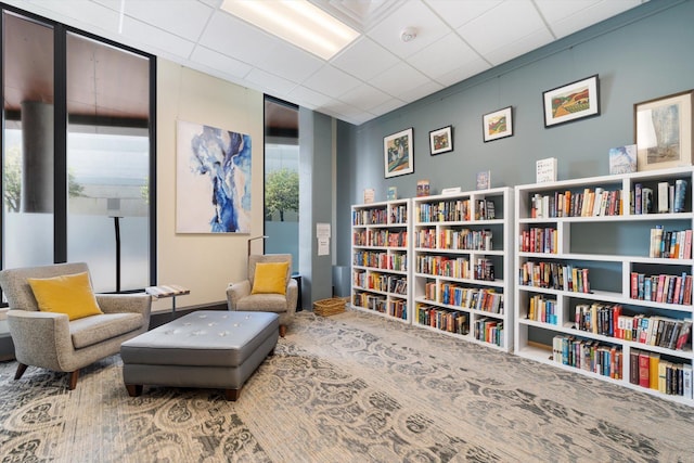 sitting room featuring a wealth of natural light and carpet flooring