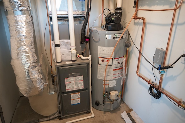 utilities with gas water heater and heating unit