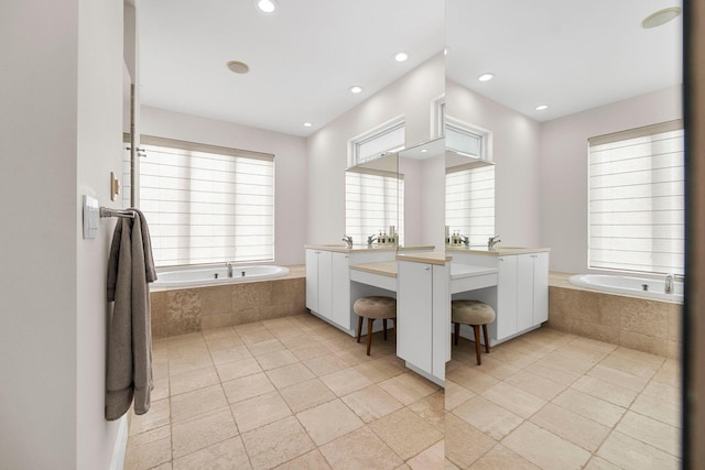 17680 Bearpath Trl, Eden Prairie, MN 55347 - full bathroom featuring a bath, vanity, tile patterned flooring, and recessed lighting