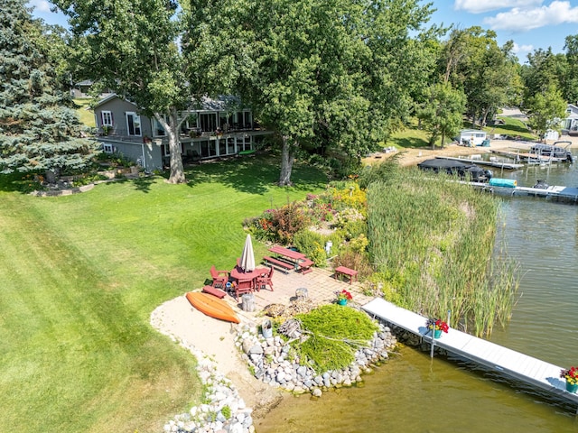 exterior space with a water view