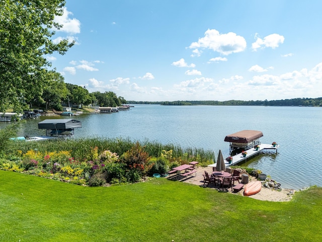 property view of water featuring a dock