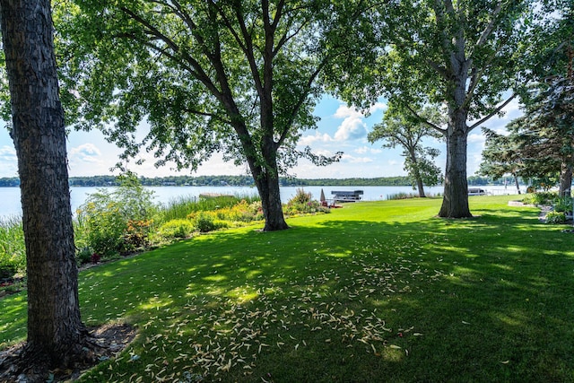 view of yard with a water view