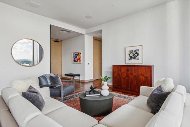 living room with hardwood / wood-style flooring