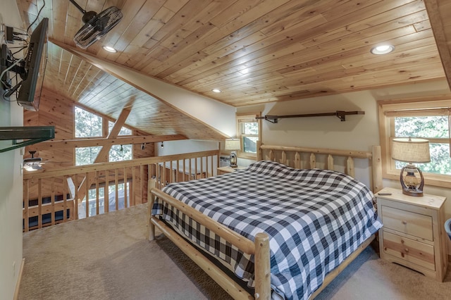8607 Nottingham Rd, Lake Shore, MN 56468 - carpeted bedroom with wood ceiling, lofted ceiling, multiple windows, and recessed lighting