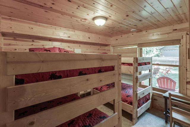 8607 Nottingham Rd, Lake Shore, MN 56468 - carpeted bedroom with wood ceiling, wood walls, and a sauna