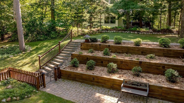 8607 Nottingham Rd, Lake Shore, MN 56468 - view of yard featuring fence, a patio area, and stairway