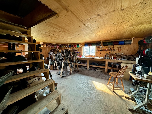 interior space featuring a workshop area