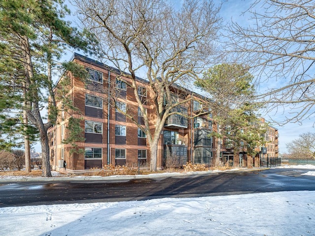 view of snow covered building