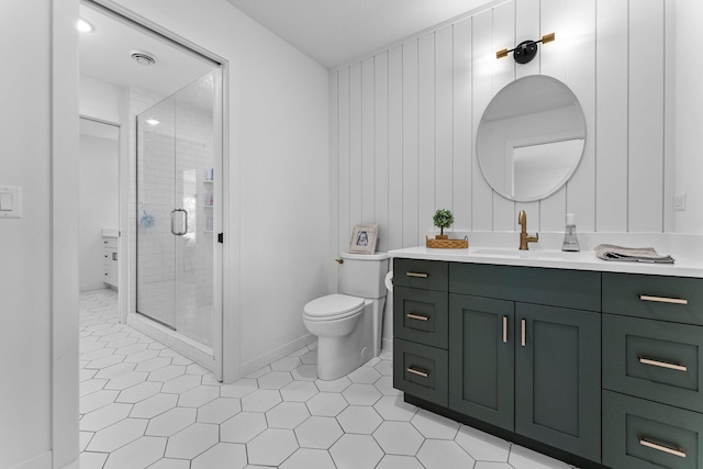 21236 Crescent Curv, Credit River Twp, MN 55044 - bathroom featuring a shower stall, tile patterned flooring, visible vents, toilet, and vanity