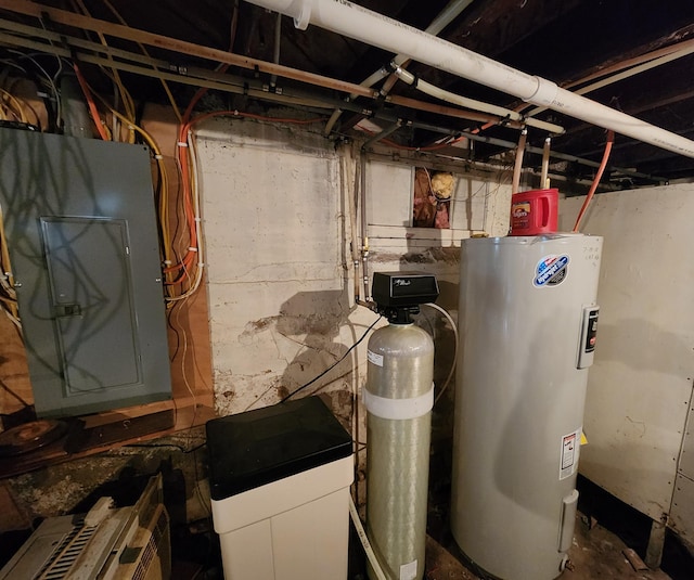 utility room with electric water heater and electric panel