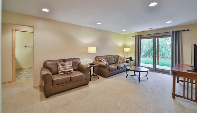 living room with light colored carpet