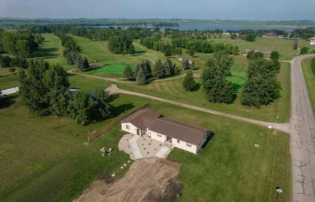 birds eye view of property featuring a rural view and a water view