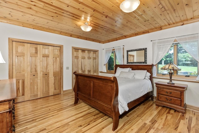 8800 Sunset Trl, Chanhassen, MN 55317 - bedroom with light wood-style flooring, multiple windows, and wood ceiling