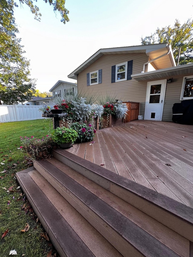 deck featuring a yard