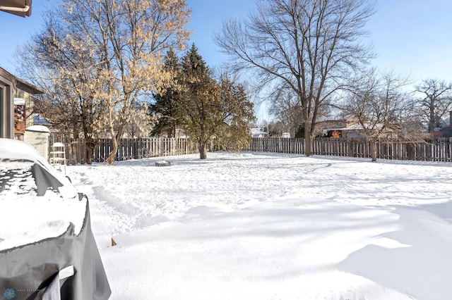 view of yard layered in snow