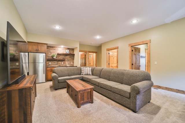 living room featuring light colored carpet