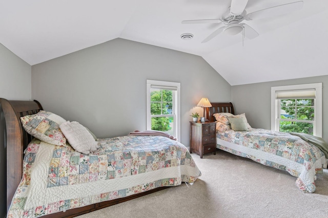 20390 Linwood Rd, Deephaven, MN 55331 - bedroom featuring carpet flooring, lofted ceiling, and a ceiling fan