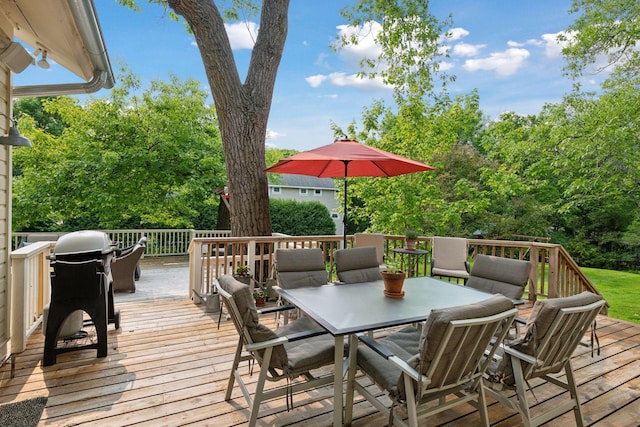 20390 Linwood Rd, Deephaven, MN 55331 - wooden deck featuring outdoor dining space and a grill