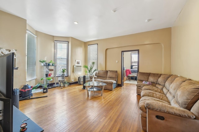 living room with light hardwood / wood-style floors