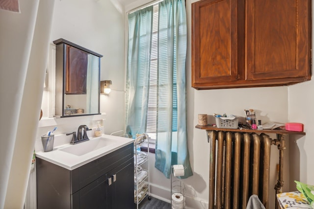 bathroom with vanity and radiator heating unit