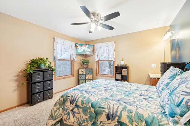 bedroom featuring ceiling fan and carpet floors