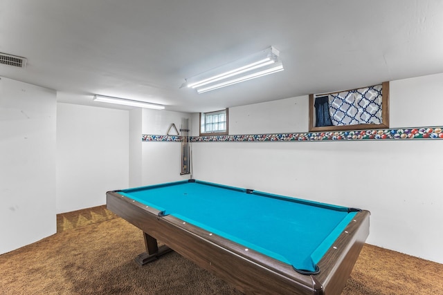 playroom featuring carpet floors and billiards