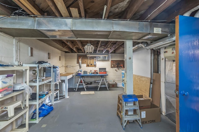 basement with a workshop area