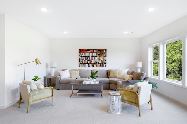 living room with light carpet