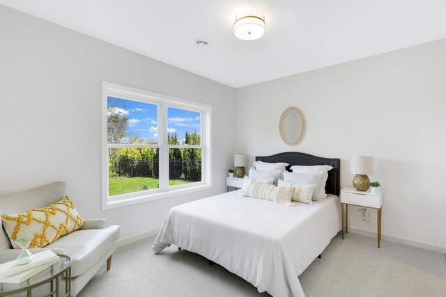 bedroom featuring multiple windows and light colored carpet